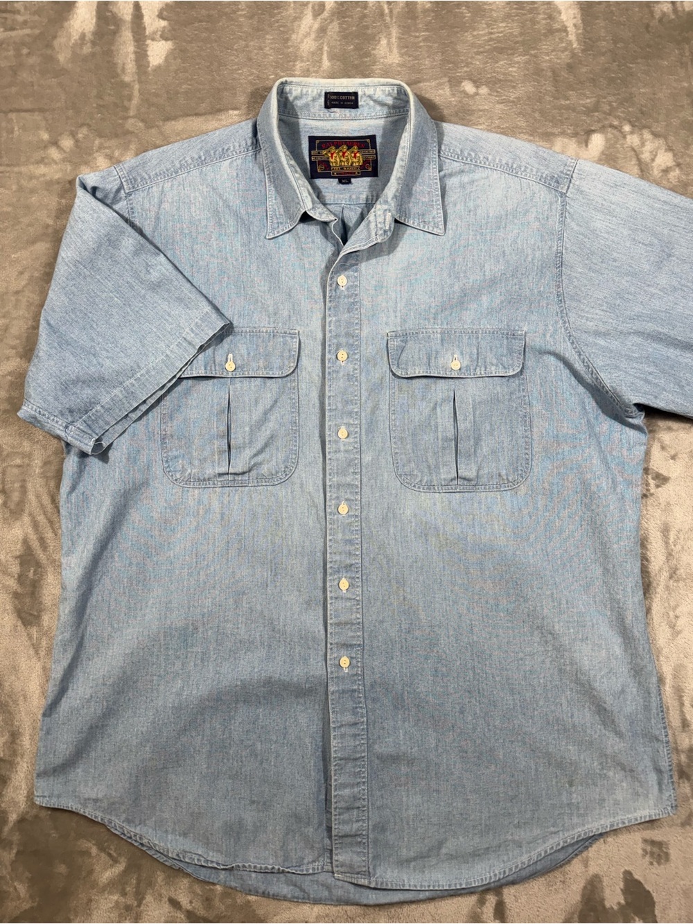VTG Chaps Ralph Lauren Shirt Men's XL Chambray Blue 90s Short Sleeve